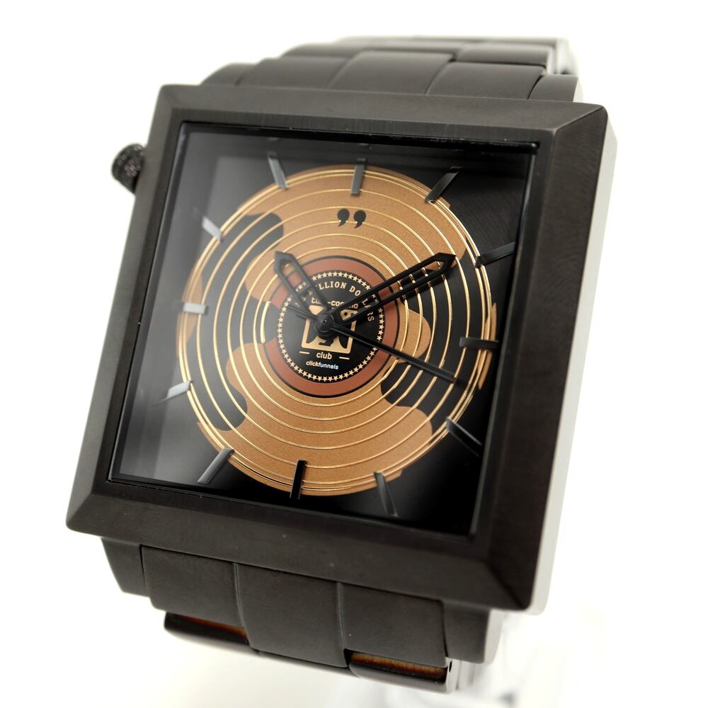 Two Comma Club Jumbo 52mm Square Watch Swiss Black Steel One Million Award